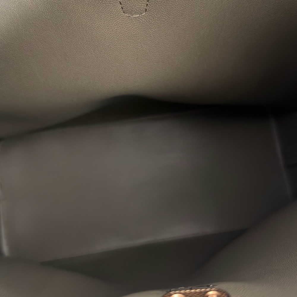 Khaki Suede Bucket Bag with Gold Accent - Picture 3 of 3